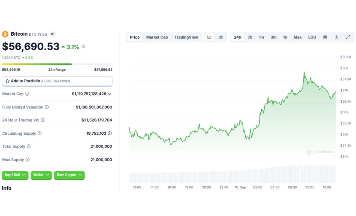 Bitcoin tăng 3,1% trong ngày, cùng với sự tăng giá của cổ phiếu