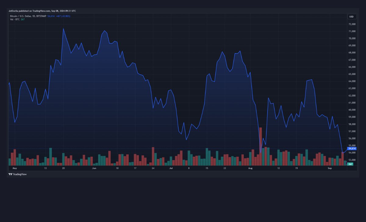 Bitcoin hiện đang giao dịch ở mức 54.614 đô la. Biểu đồ: TradingView