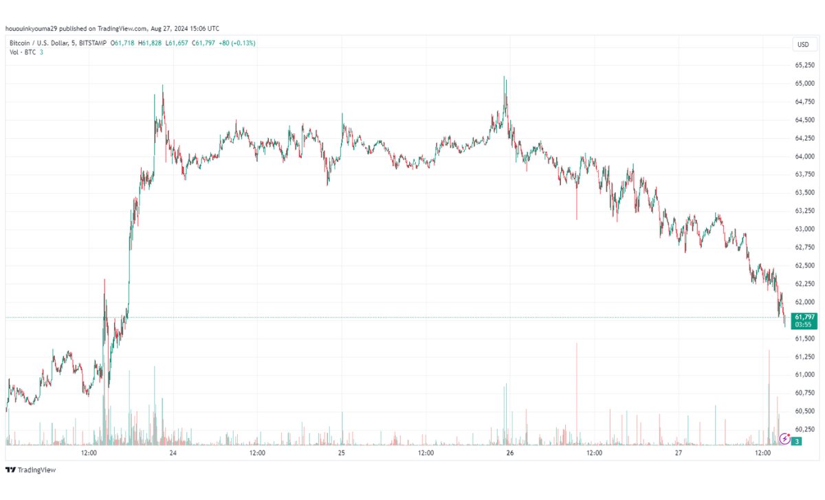 Có vẻ như giá của tài sản đã giảm mạnh trong ngày qua | Nguồn: BTCUSD trên TradingView