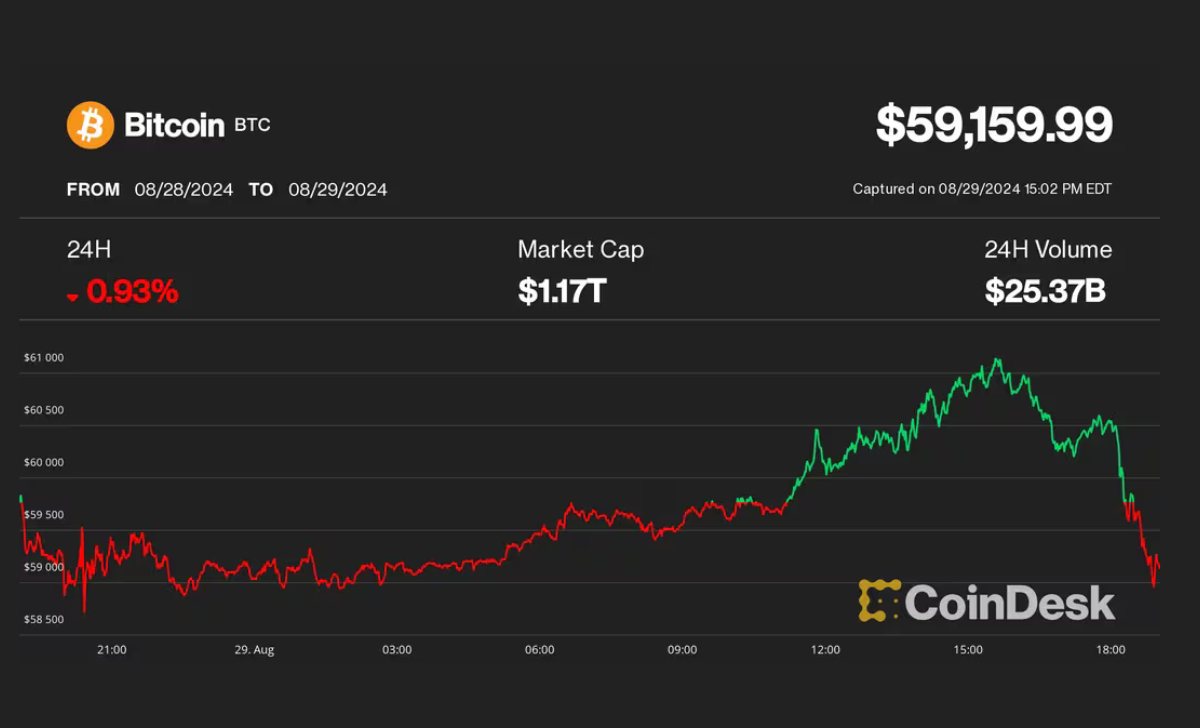 Giá Bitcoin vào ngày 29 tháng 8 (CoinDesk)