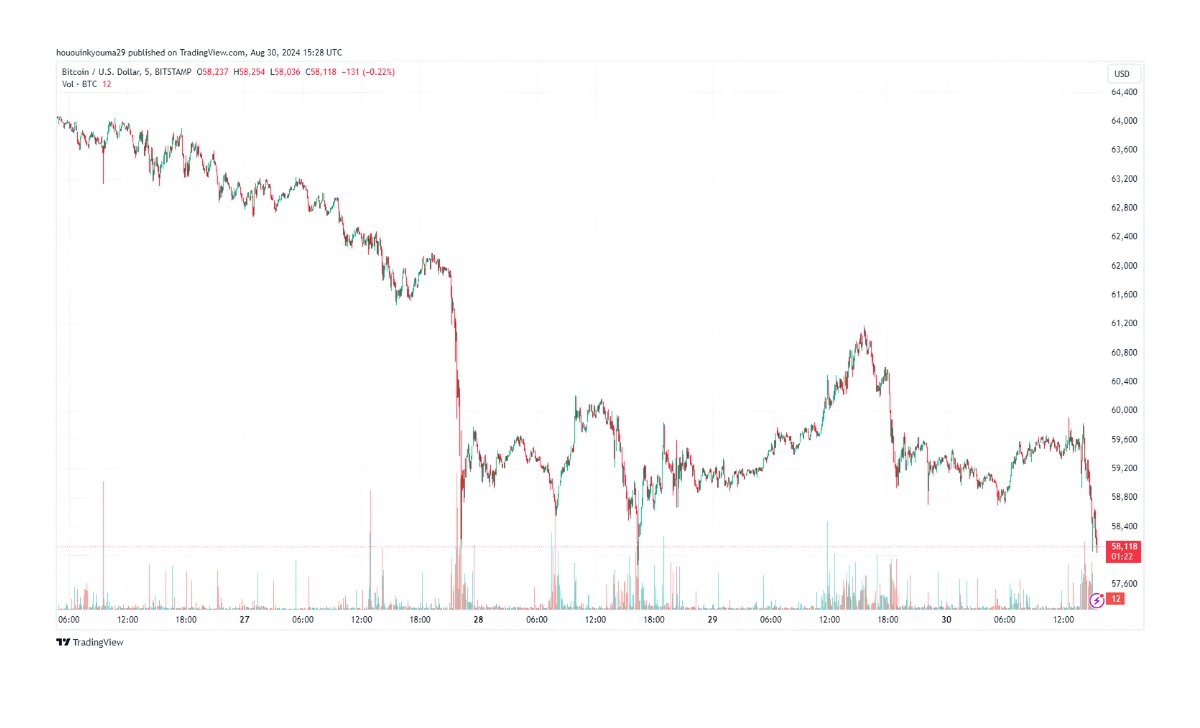 Giá của đồng tiền này dường như đã giảm mạnh gần đây | Nguồn: BTCUSD trên TradingView