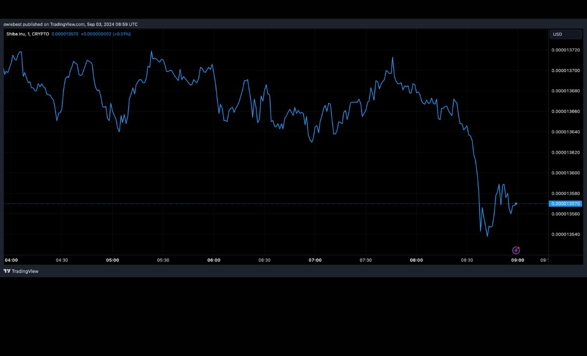 Giá SHIB giảm mạnh | Nguồn: SHIBUSDT trên Tradingview.com