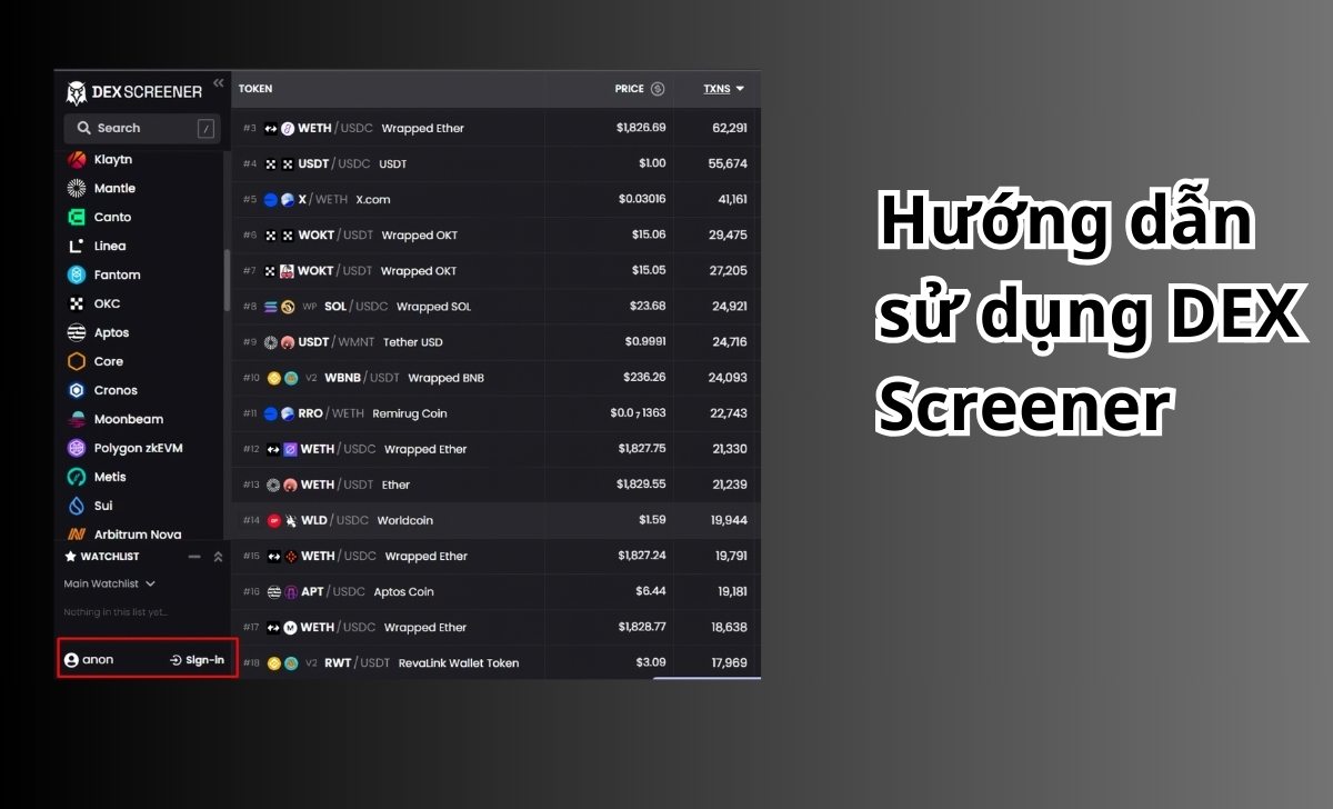 Hướng dẫn sử dụng DEX Screener