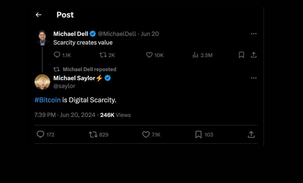 Michael Dell đăng lại bài đăng của Michael Saylor về Bitcoin | Nguồn: x.com