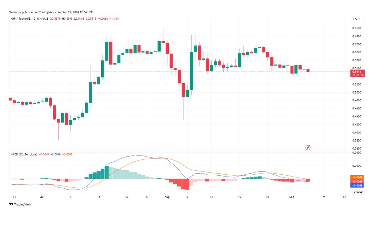 XRP giao dịch ở mức 0,55 đô la trên biểu đồ 1 ngày | Nguồn: XRPUSDT trên Tradingview.com